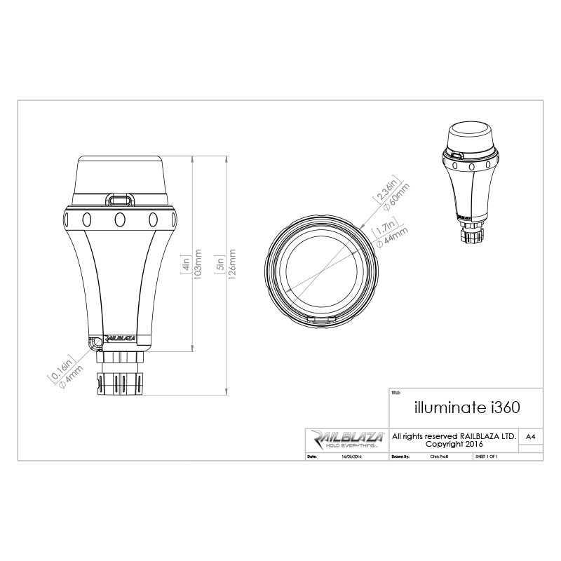 Railblaza Illuminate i360 AR - Dimensions