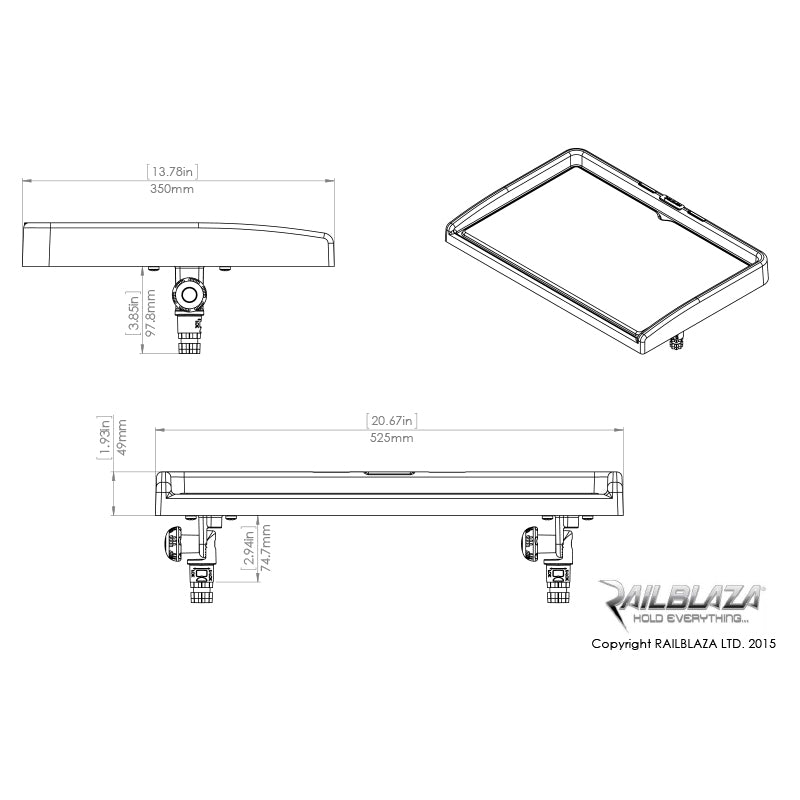 Railblaza Fillet Table II - Dimensional Drawing