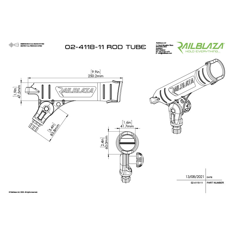 Railblaza Rod Tube StarPort HD Kit Black - Dimensions