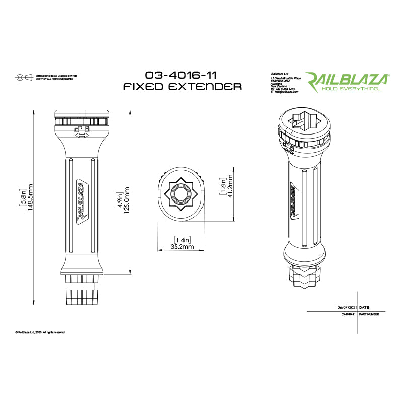 Railblaza StarPort Extender - Dimensions