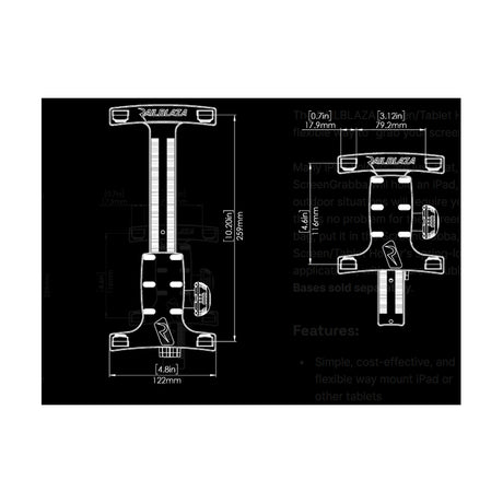 Railblaza Screen Grabba R-Lock - Dimensional Drawing