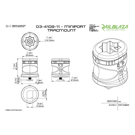 Railblaza MiniPort TracMount - Dimensions