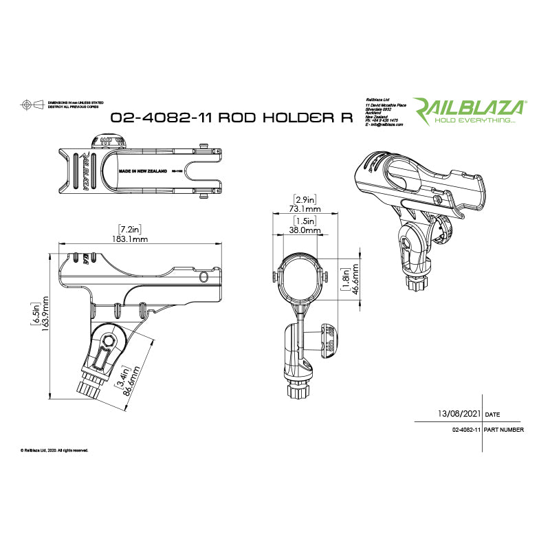 Railblaza Rod Holder R - Dimensions