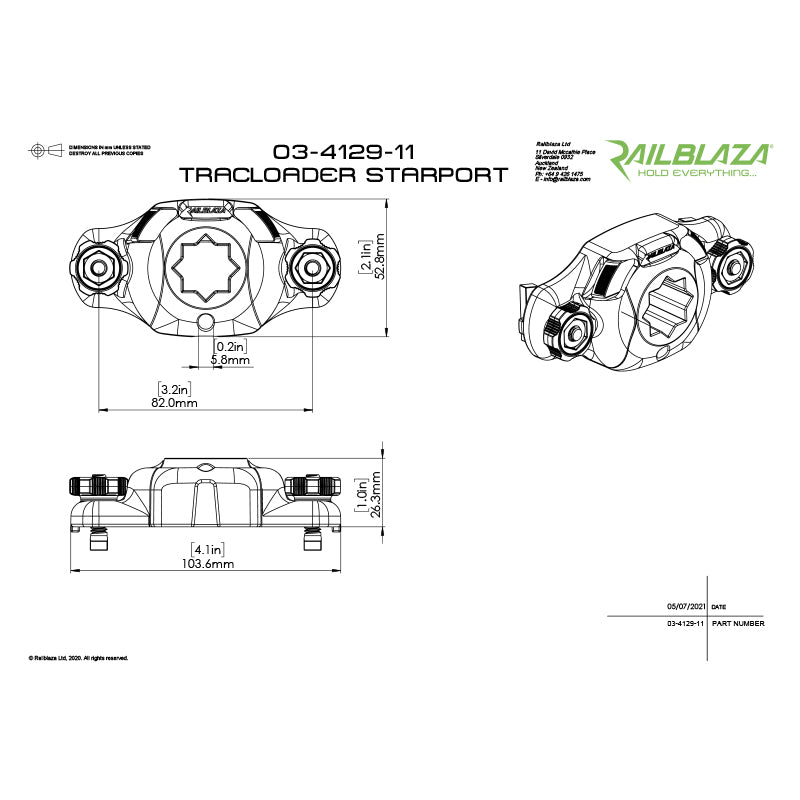 Railblaza TracLoader 90 Degree StarPort SureMount - Dimensions