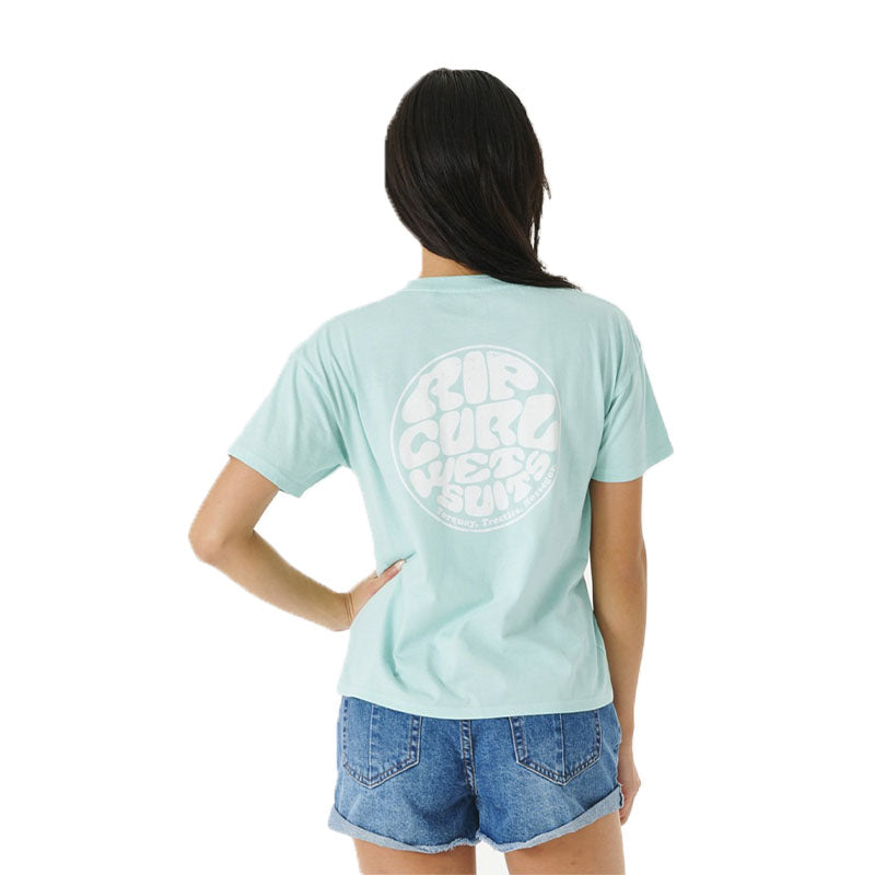 The Ripcurl Women&#39;s Wettie Icon Relaxed Tee - Light Aqua