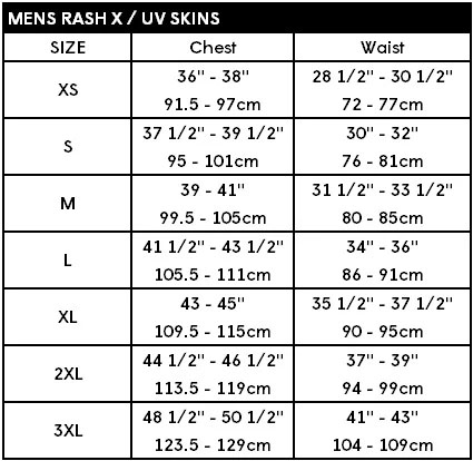 C-Skins Rash Vest Size Chart