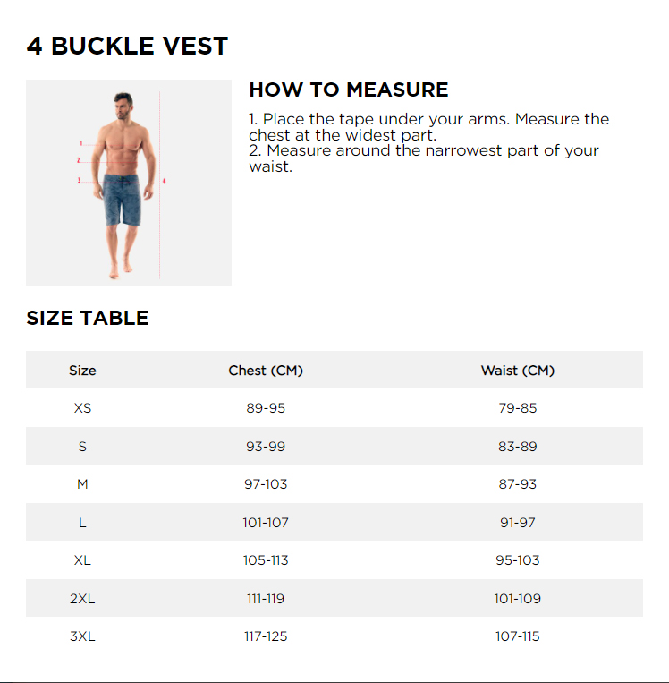 jobe 4 buckle sizechart