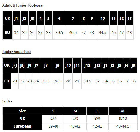 gul aquagrip shoe sizing